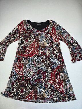 Connected Apparel Womens Paisley Print Dress 14W V-Neck Long Bell Sleeves